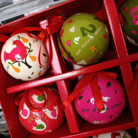 12 Days Of Christmas Colorful Christmas Ornaments Paper Mache 3" - Picture 4 of 10